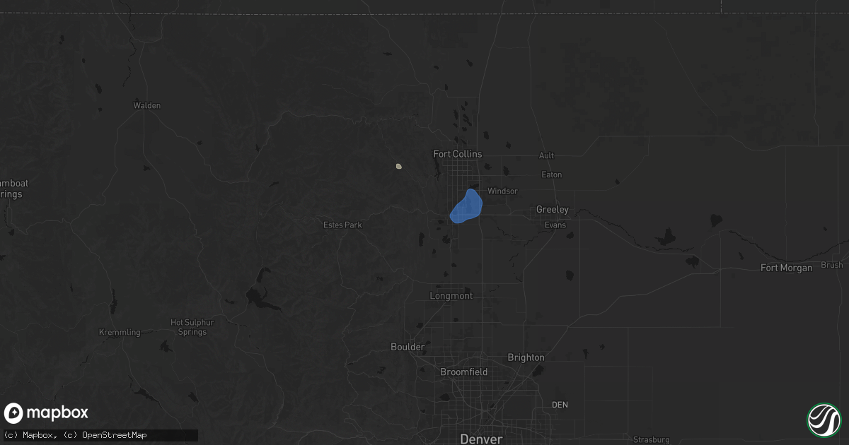 Hail map in Loveland, CO on July 23, 2026