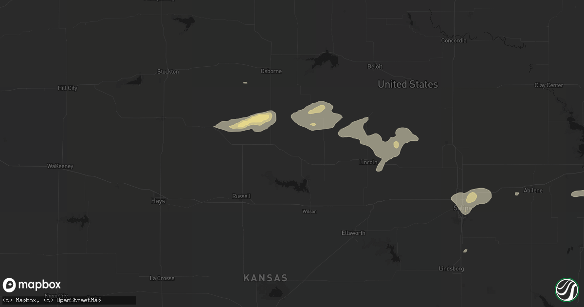 Hail map in Lucas, KS on July 23, 2026