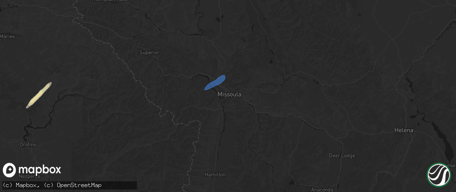 Hail map in Missoula, MT on July 23, 2026