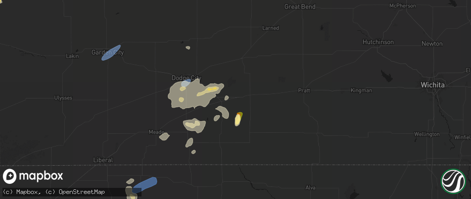 Hail map in Mullinville, KS on July 23, 2026