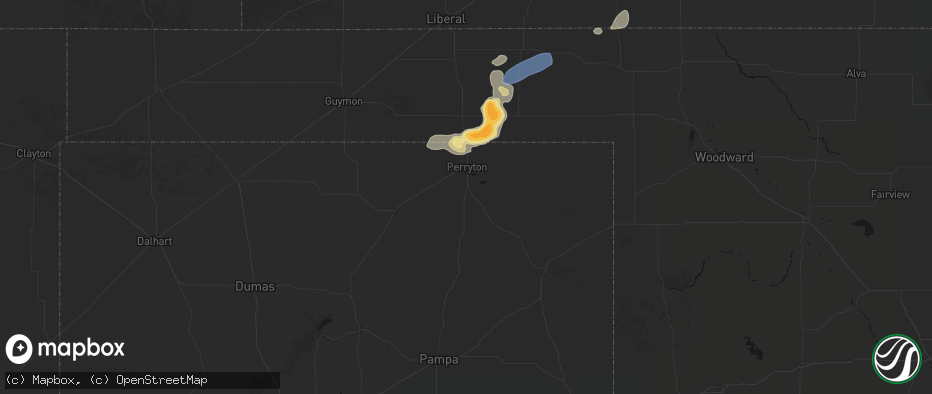 Hail map in Perryton, TX on July 23, 2026