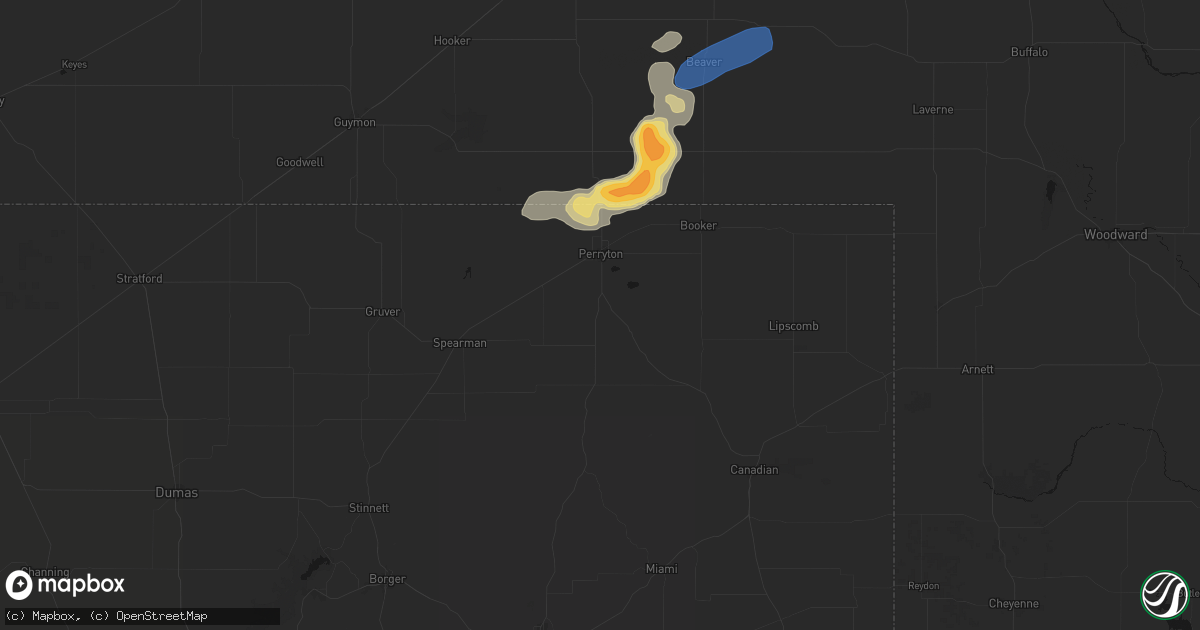 Hail map in Perryton, TX on July 23, 2026
