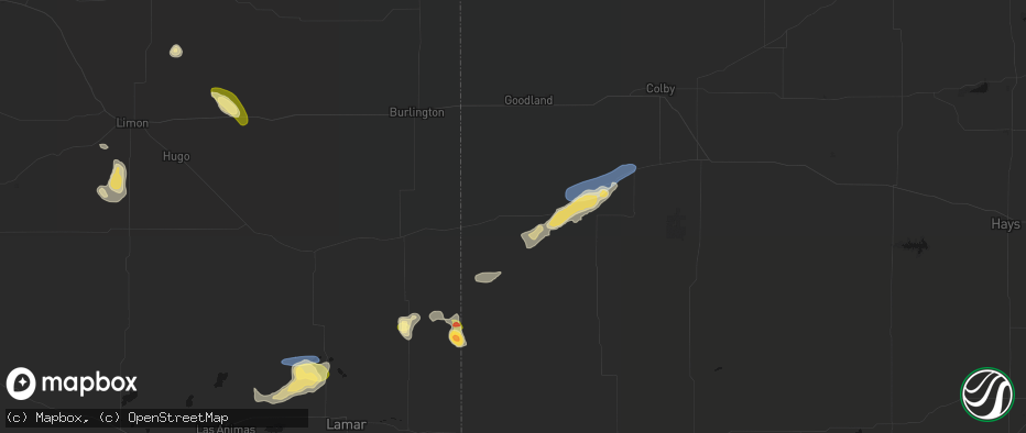 Hail map in Sharon Springs, KS on July 23, 2026