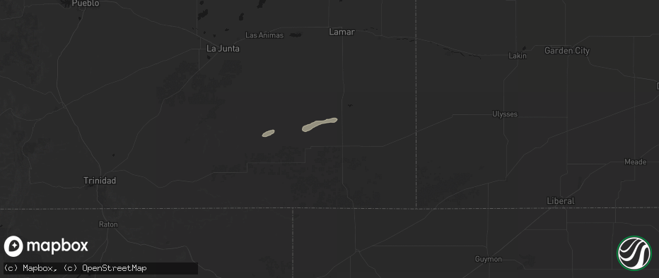 Hail map in Springfield, CO on July 23, 2026