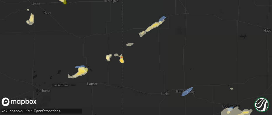 Hail map in Tribune, KS on July 23, 2026