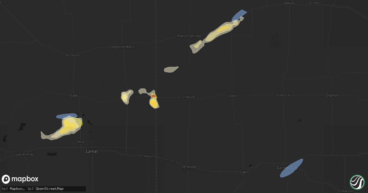 Hail map in Tribune, KS on July 23, 2026