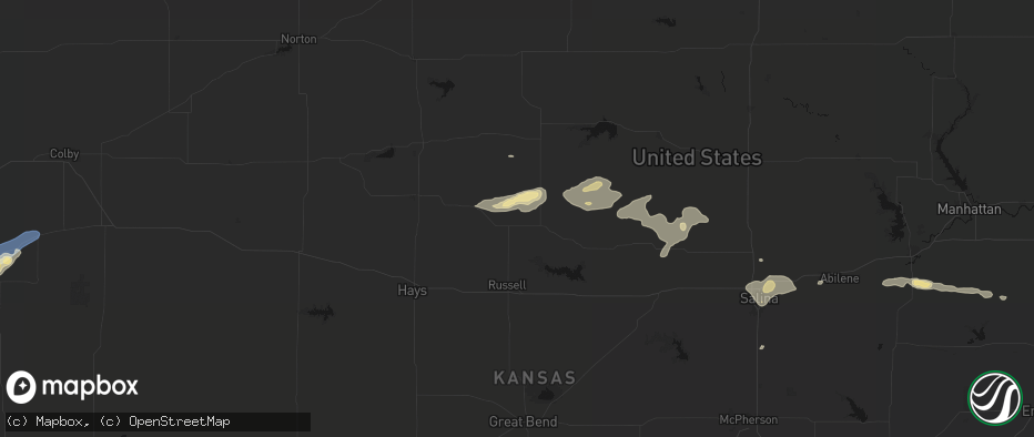 Hail map in Waldo, KS on July 23, 2026