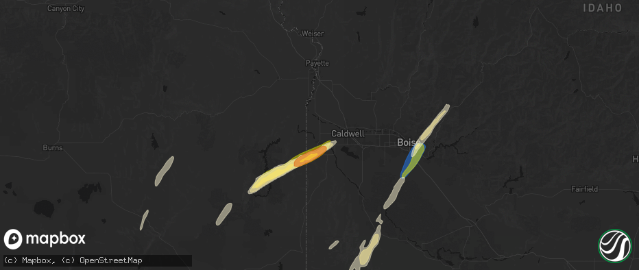 Hail map in Wilder, ID on July 23, 2026