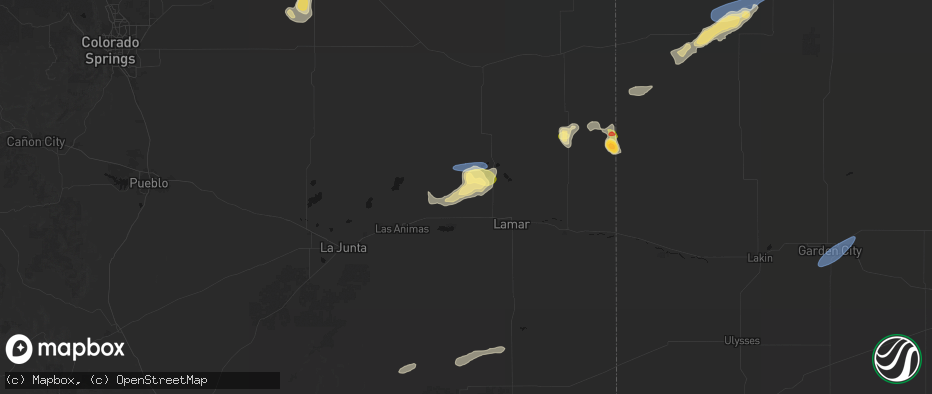 Hail map in Wiley, CO on July 23, 2026