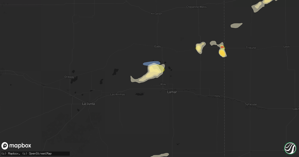 Hail map in Wiley, CO on July 23, 2026