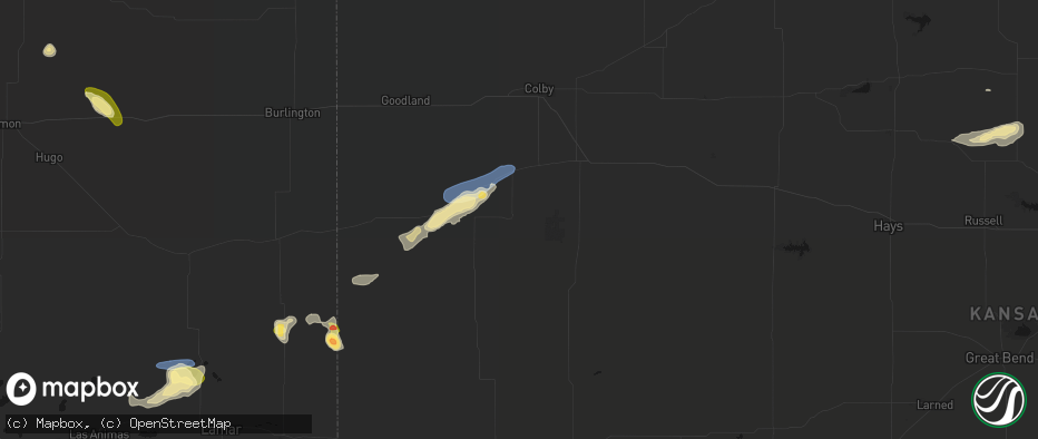 Hail map in Winona, KS on July 23, 2026