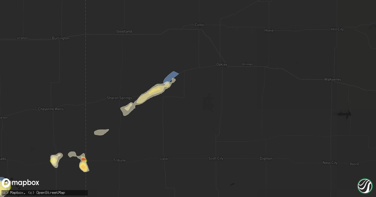 Hail map in Winona, KS on July 23, 2026