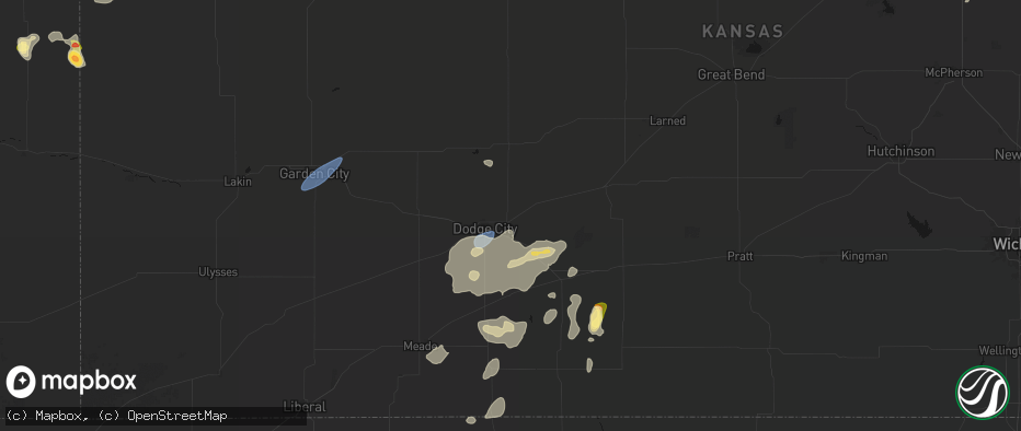 Hail map in Wright, KS on July 23, 2026