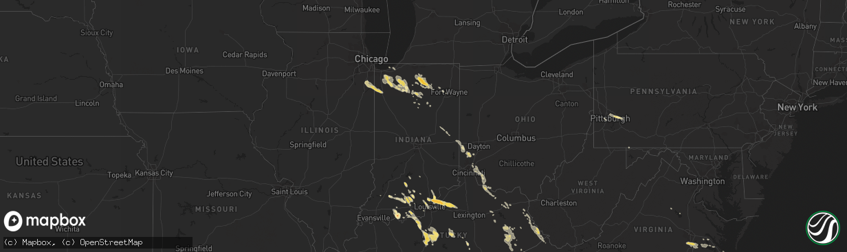 Hail map in Indiana on July 24, 2012