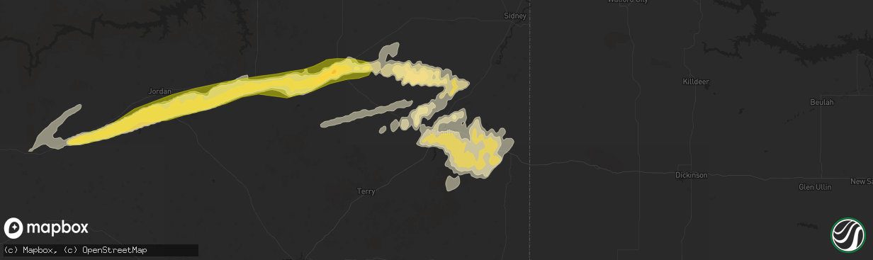 Hail map in Glendive, MT on July 24, 2014