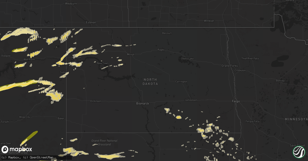 Hail map in North Dakota on July 24, 2014