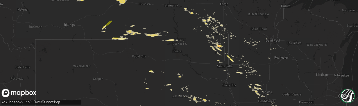 Hail map in South Dakota on July 24, 2014