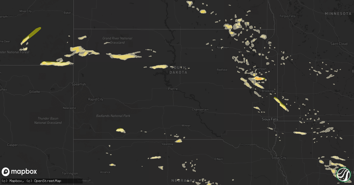 Hail map in South Dakota on July 24, 2014