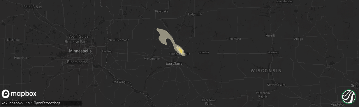 Hail map in Chippewa Falls, WI on July 24, 2015