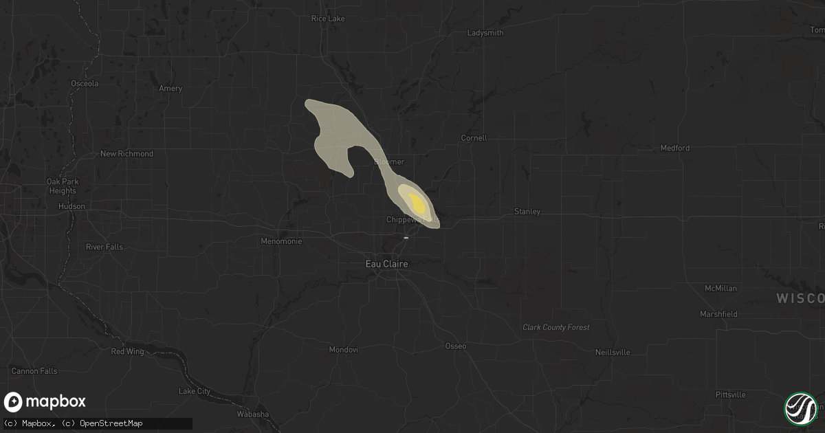 Hail map in Chippewa Falls, WI on July 24, 2015