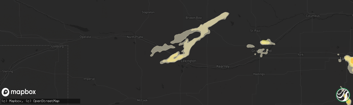 Hail map in Cozad, NE on July 24, 2015