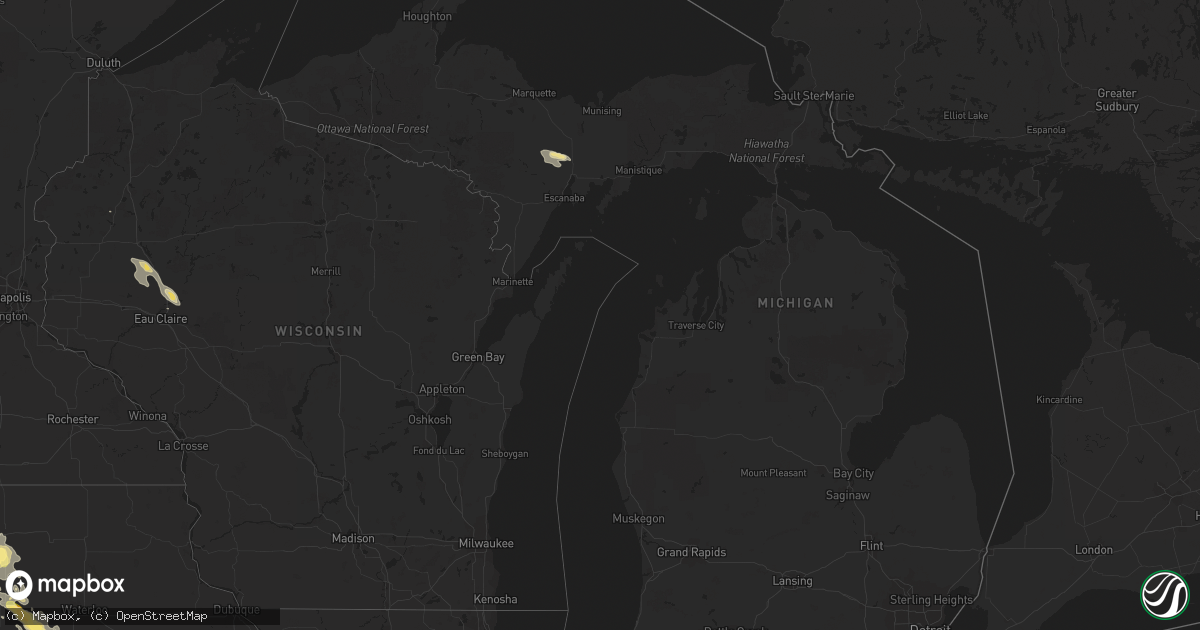 Hail map in Michigan on July 24, 2015