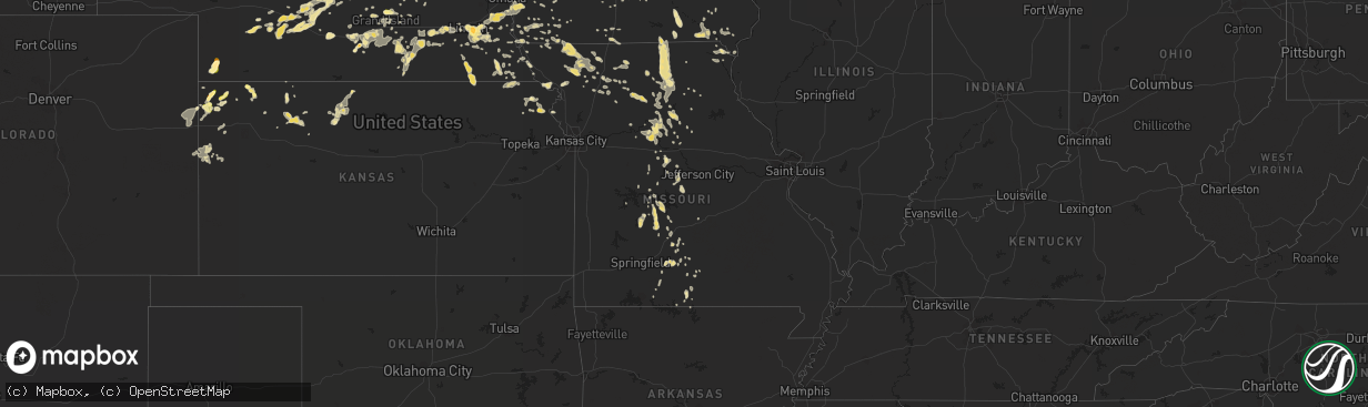 Hail map in Missouri on July 24, 2015