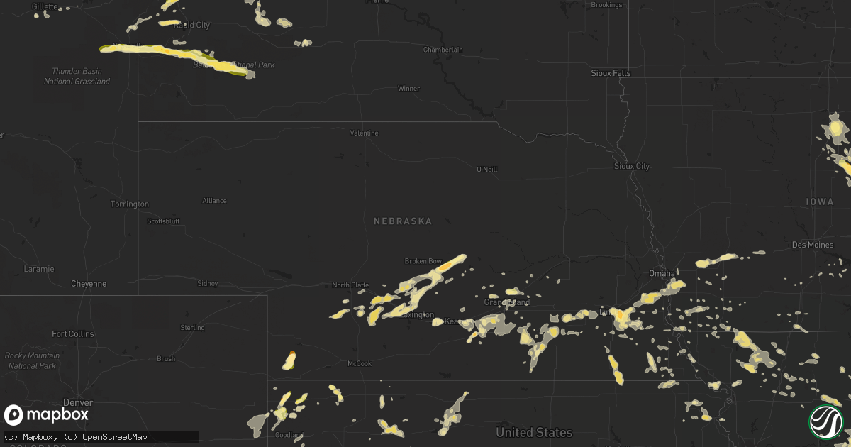 Hail map in Nebraska on July 24, 2015