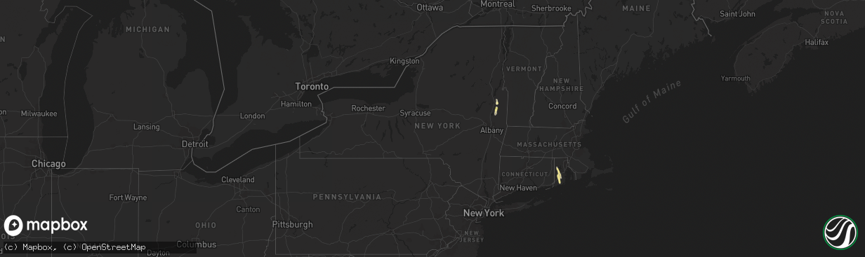 Hail map in New York on July 24, 2015