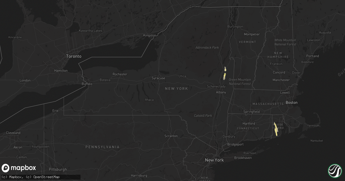 Hail map in New York on July 24, 2015
