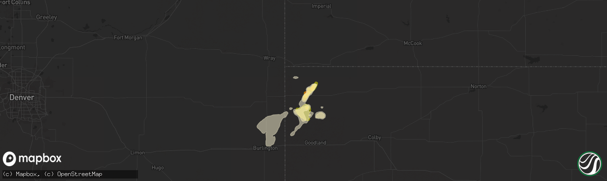 Hail map in Saint Francis, KS on July 24, 2015