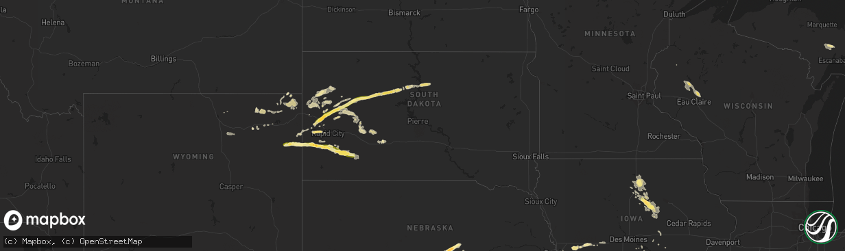 Hail map in South Dakota on July 24, 2015