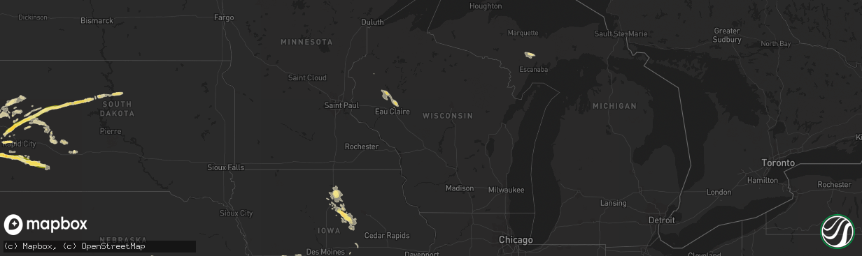 Hail map in Wisconsin on July 24, 2015