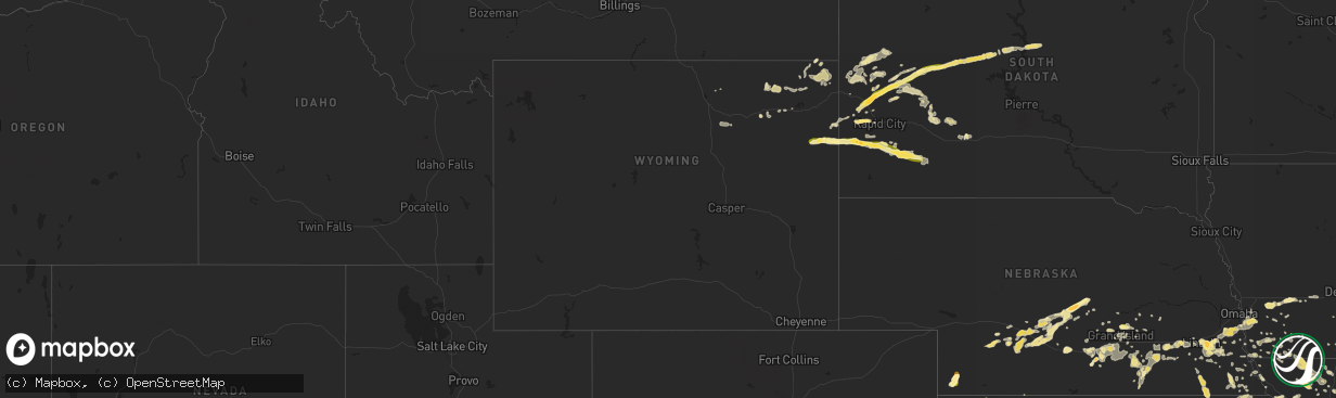 Hail map in Wyoming on July 24, 2015