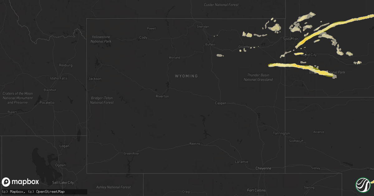 Hail map in Wyoming on July 24, 2015