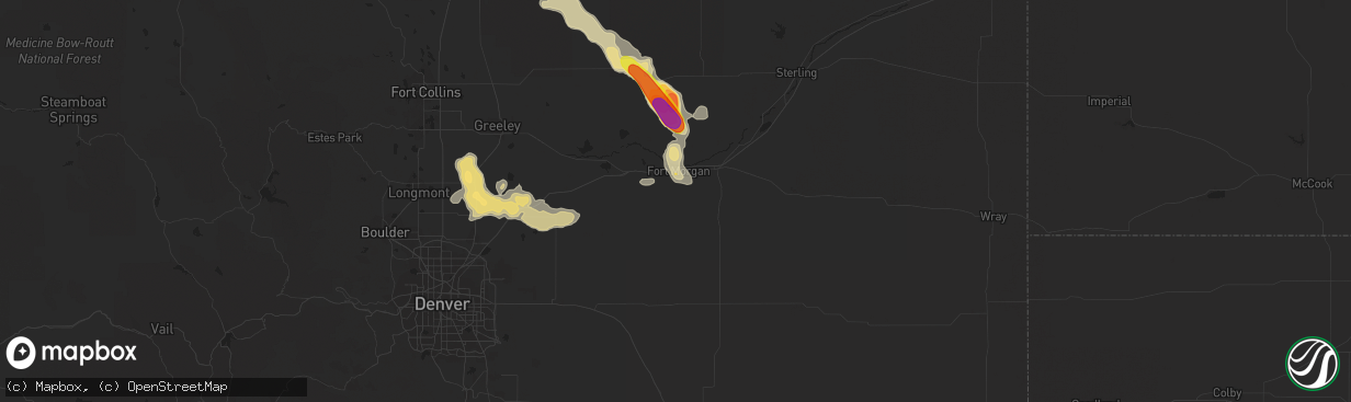 Hail map in Fort Morgan, CO on July 24, 2016