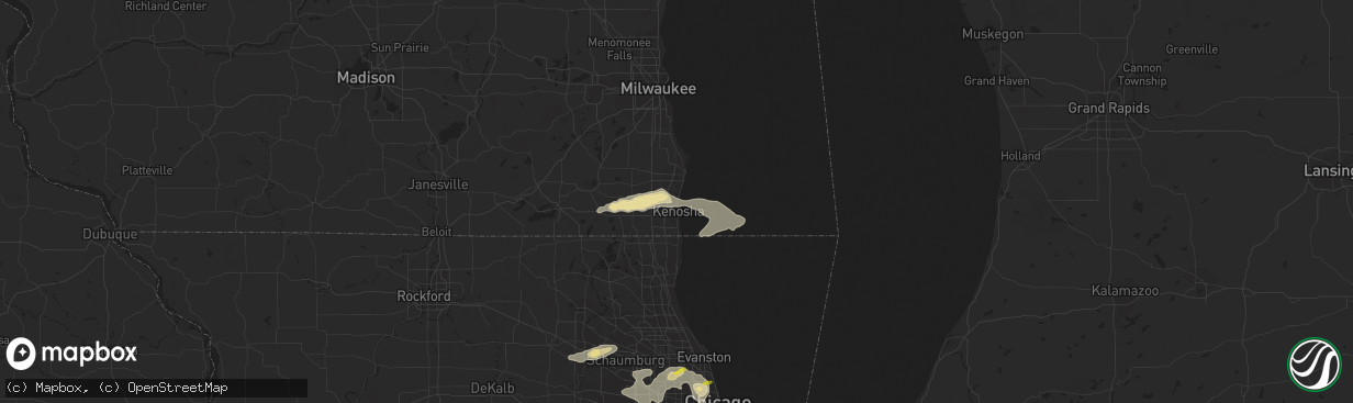 Hail map in Kenosha, WI on July 24, 2016