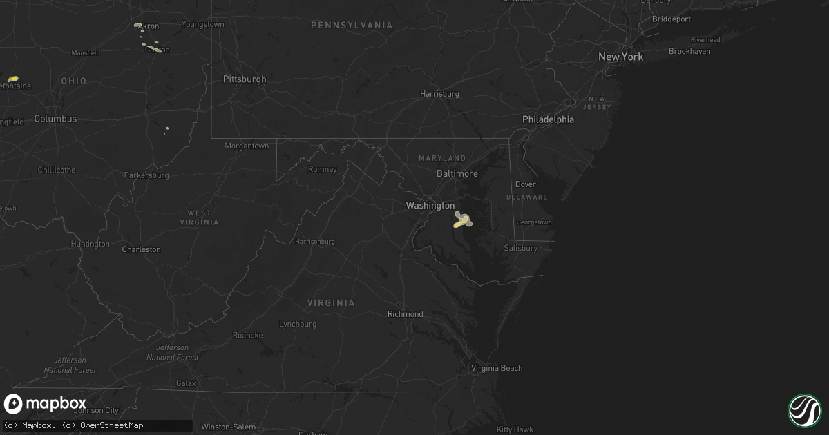 Hail map in Maryland on July 24, 2016
