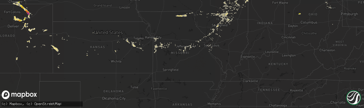 Hail map in Missouri on July 24, 2016