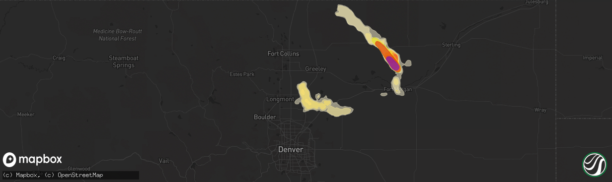 Hail map in Platteville, CO on July 24, 2016