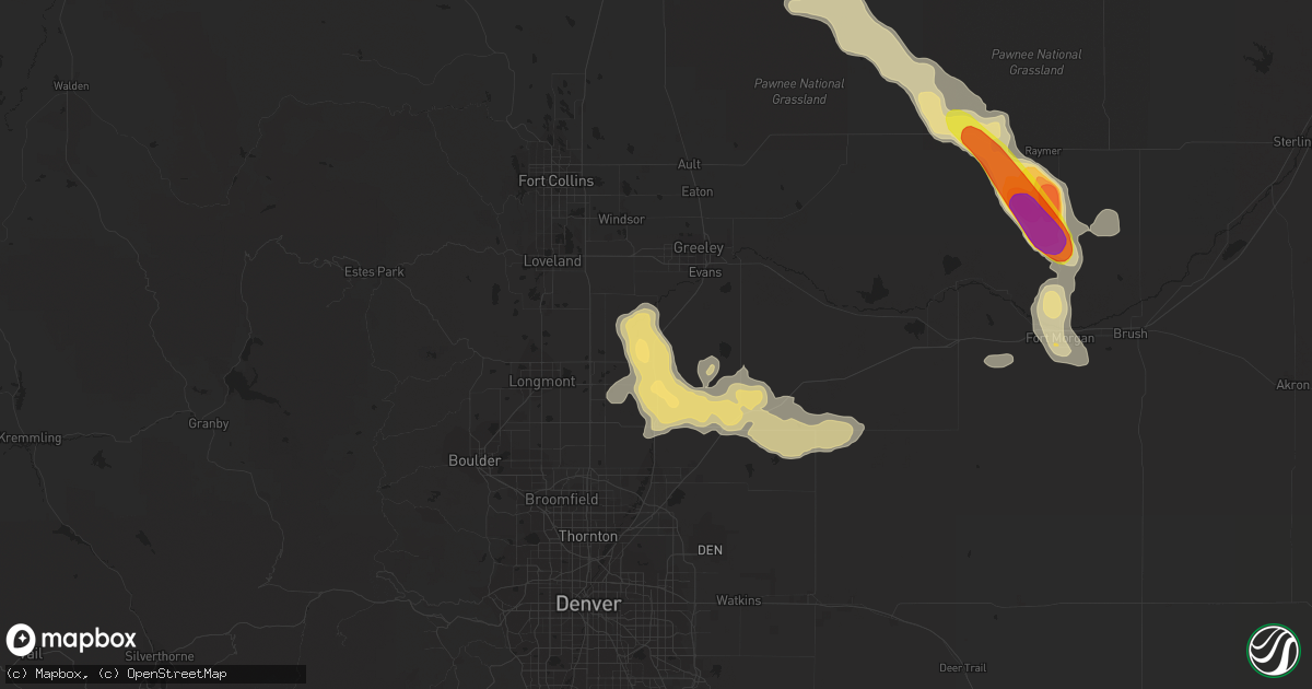 Hail map in Platteville, CO on July 24, 2016