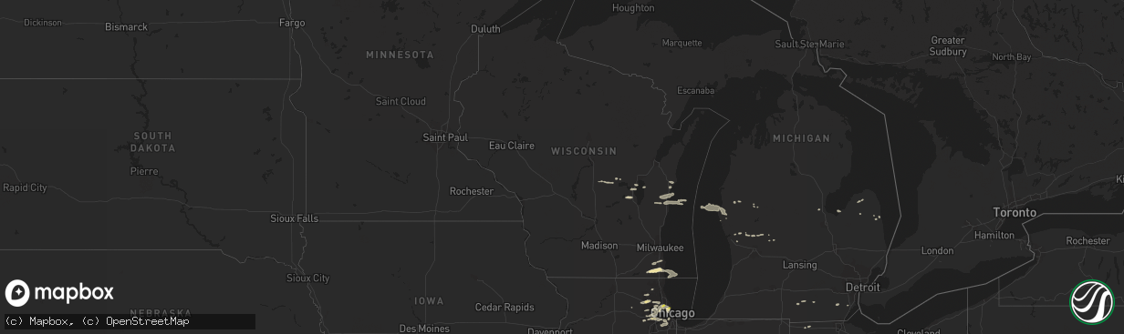 Hail map in Wisconsin on July 24, 2016