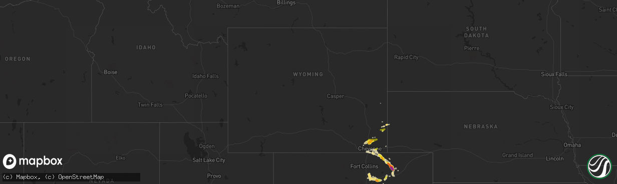 Hail map in Wyoming on July 24, 2016