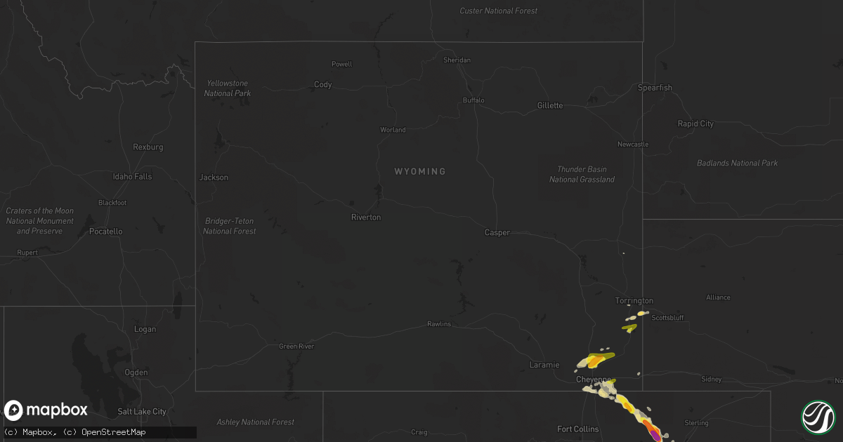 Hail map in Wyoming on July 24, 2016