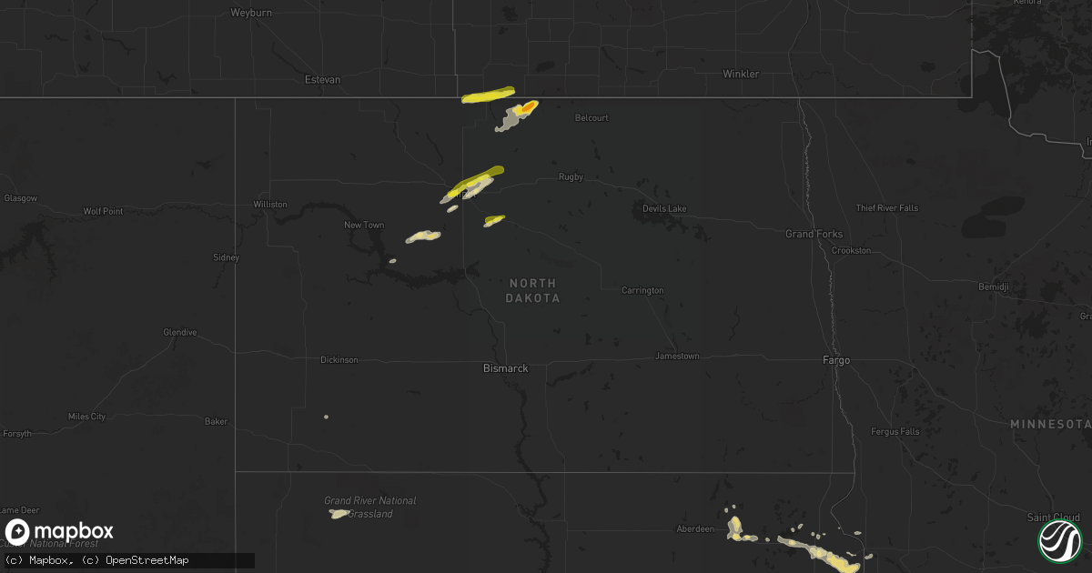 Hail map in North Dakota on July 24, 2017