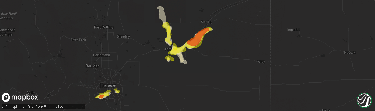 Hail map in Brush, CO on July 24, 2018