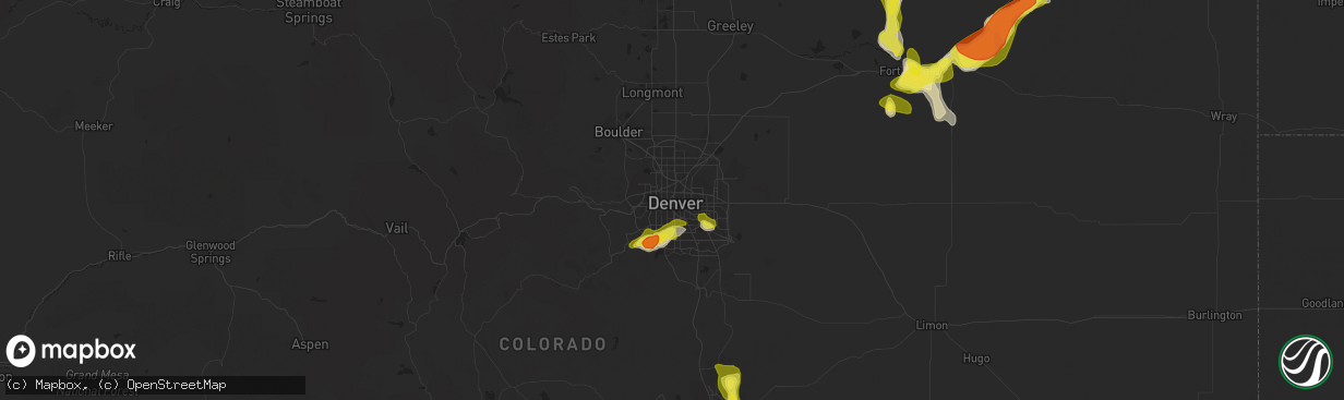 Hail map in Denver, CO on July 24, 2018