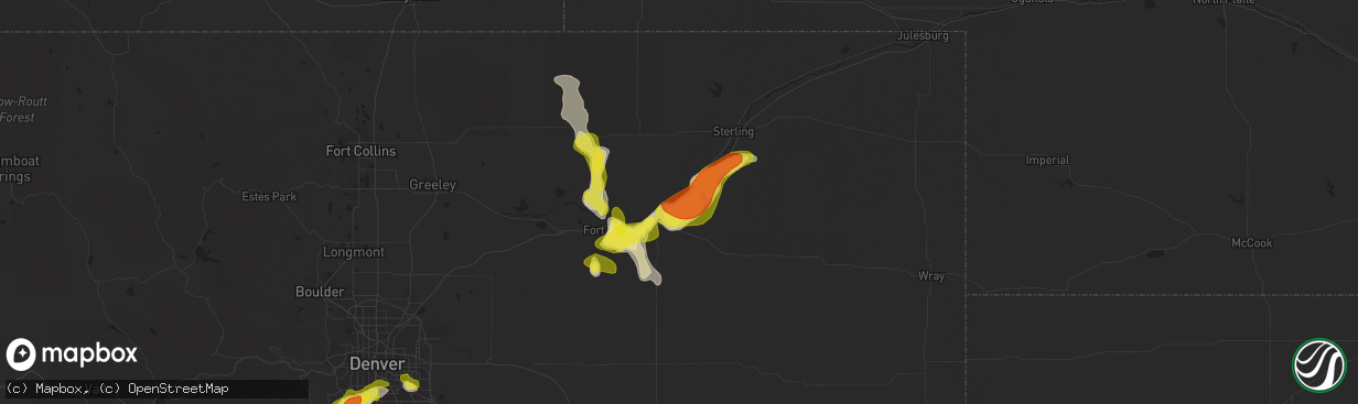 Hail map in Hillrose, CO on July 24, 2018