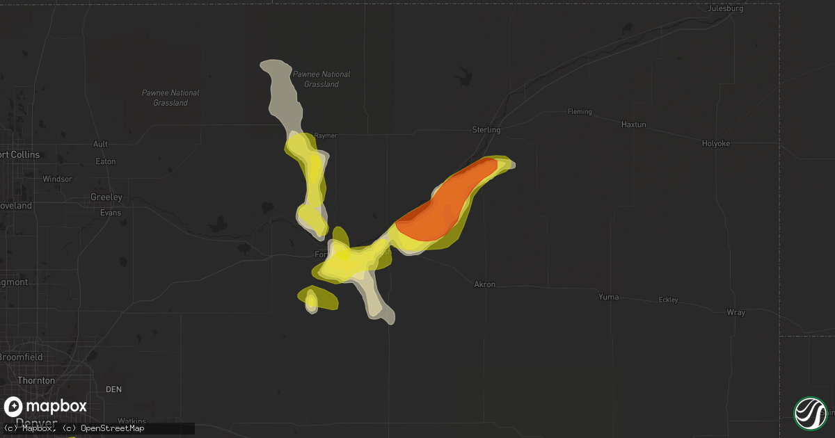 Hail map in Hillrose, CO on July 24, 2018