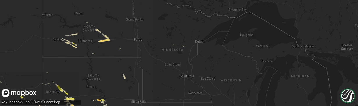 Hail map in Minnesota on July 24, 2018